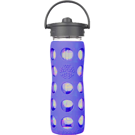 Glass Water Bottle Straw Cap and Protective Silicone Sleeve 12oz