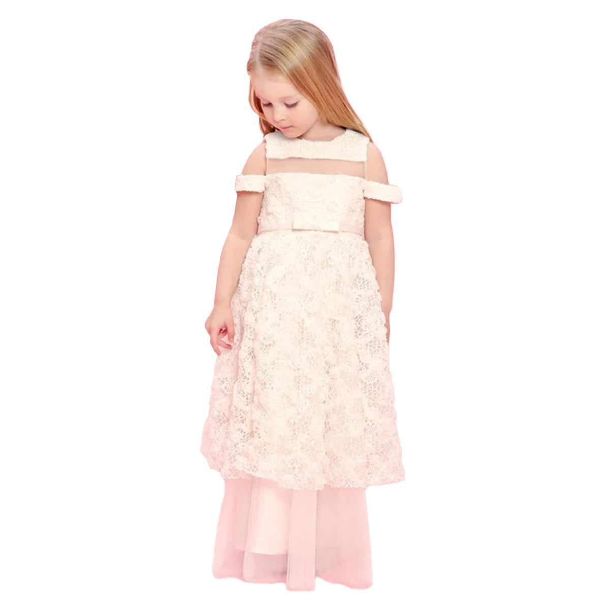 Drop Sleeves Embroidered Lace Long Dress