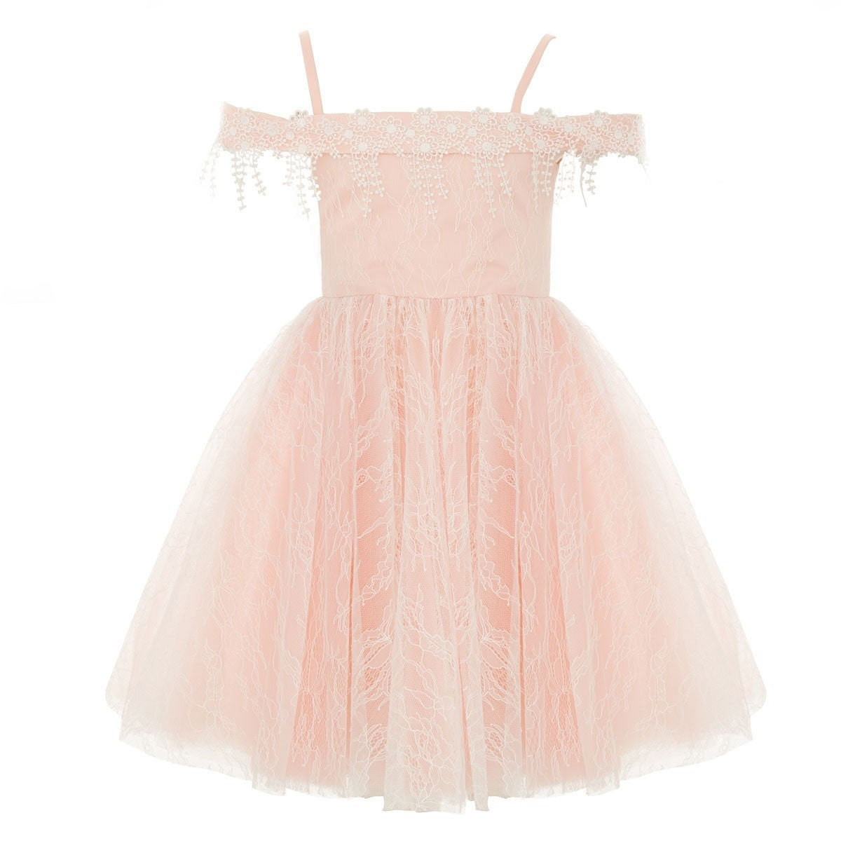 Baby Doll - Cold Shoulder Sleeveless Tulle Dress - Peach