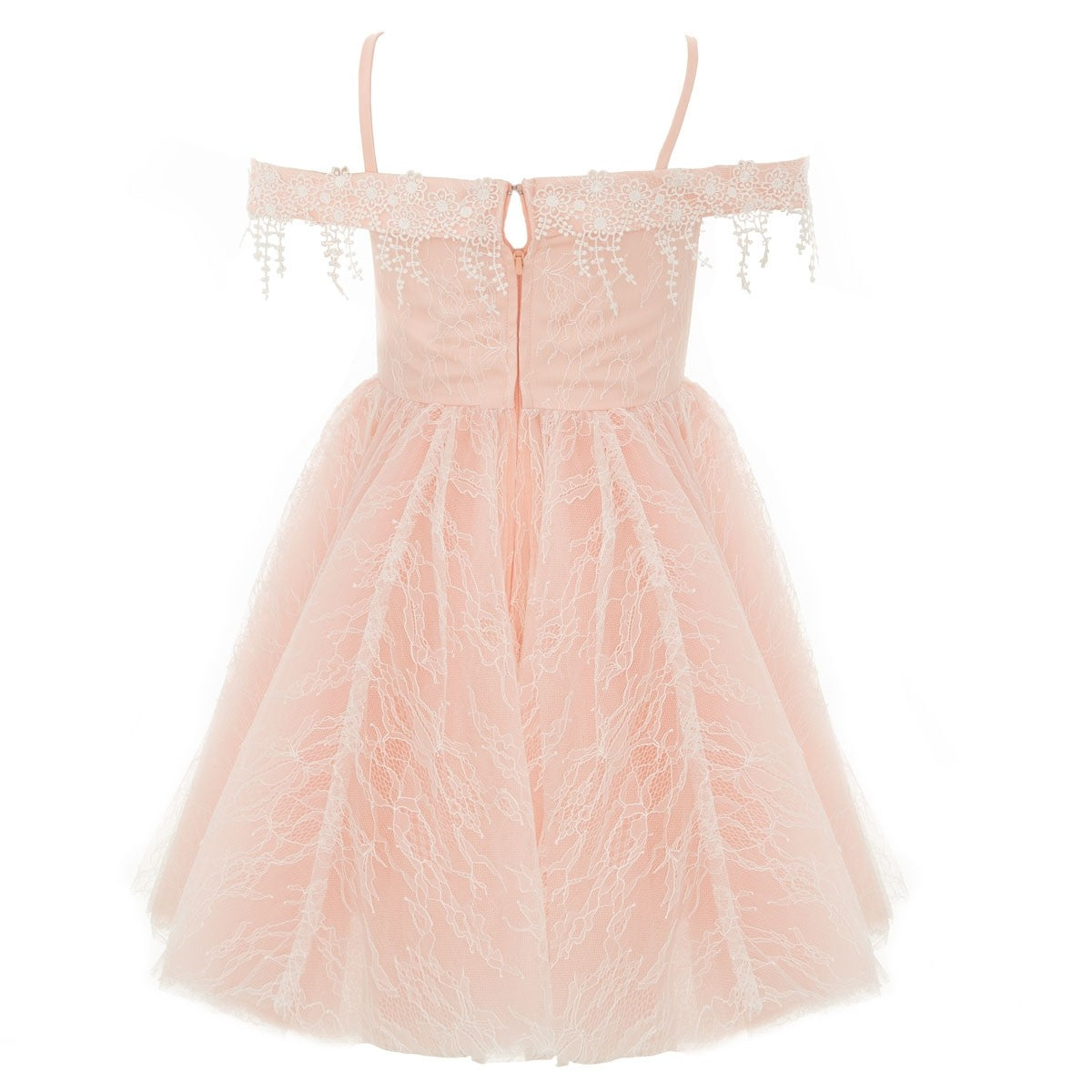 Baby Doll - Cold Shoulder Sleeveless Tulle Dress - Peach