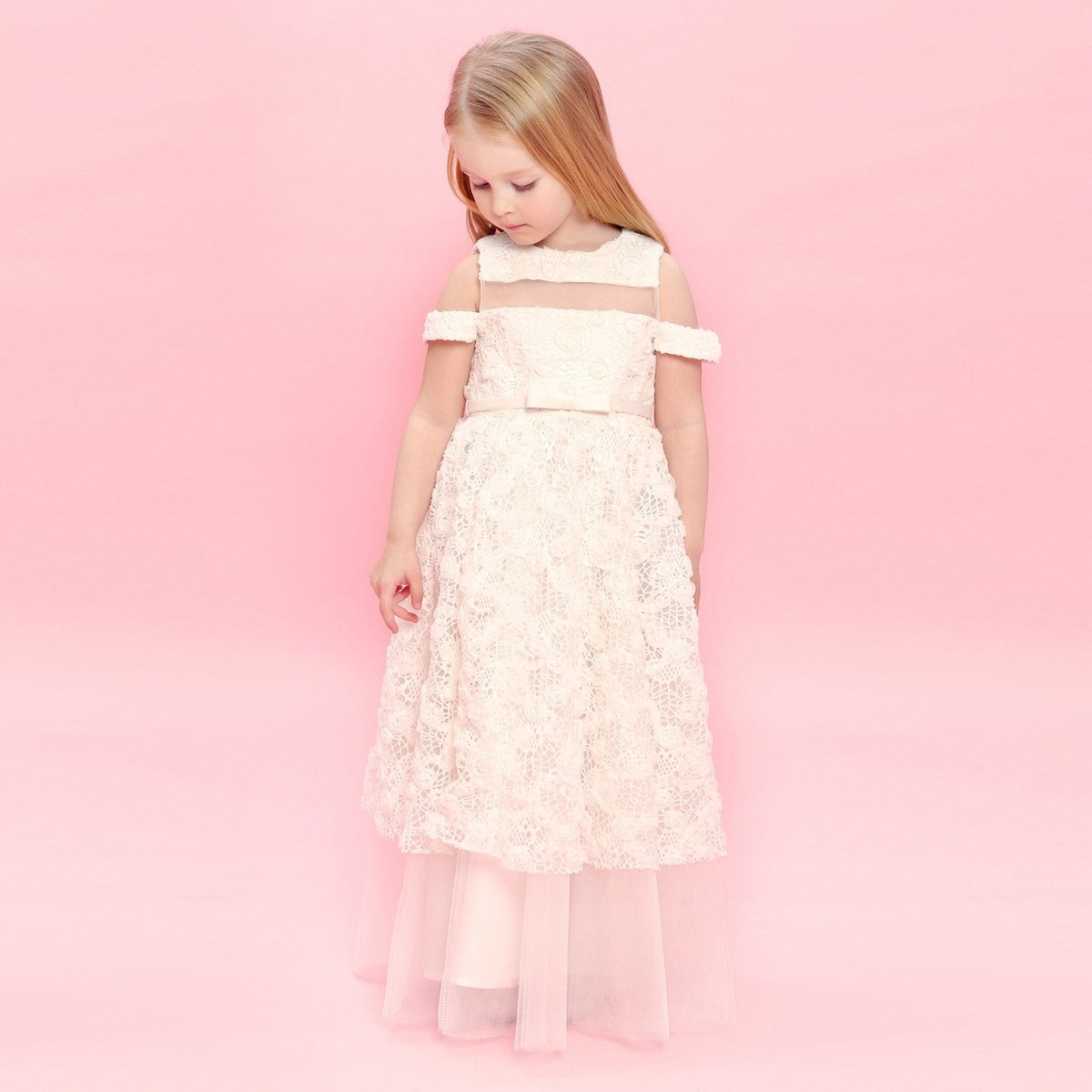 Drop Sleeves Embroidered Lace Long Dress