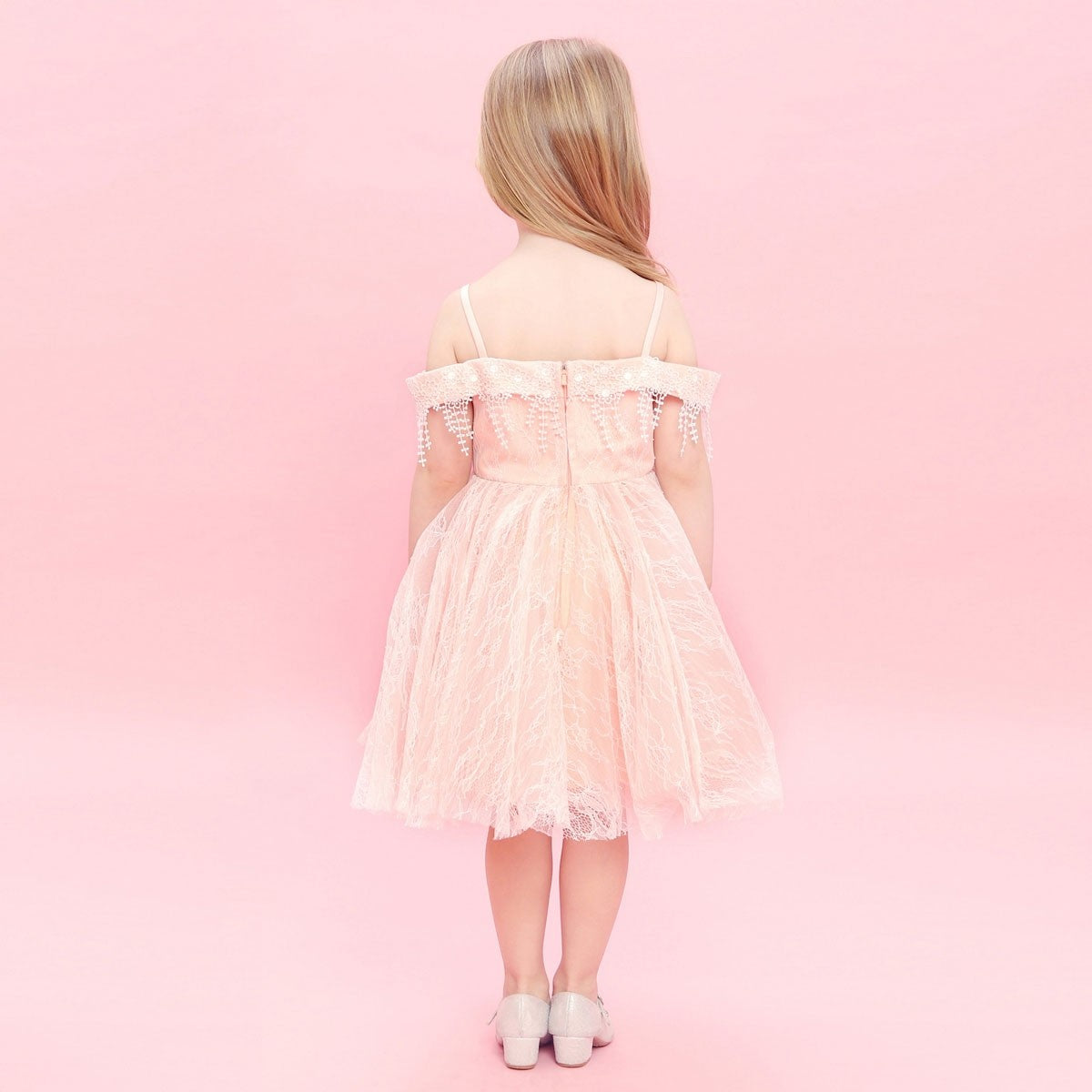 Baby Doll - Cold Shoulder Sleeveless Tulle Dress - Peach