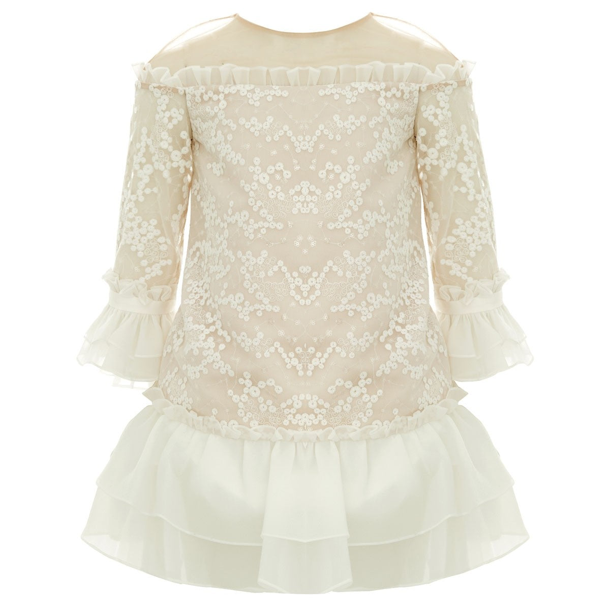 Baby Doll - Embroidery Short Dress With Sequence - Ivory