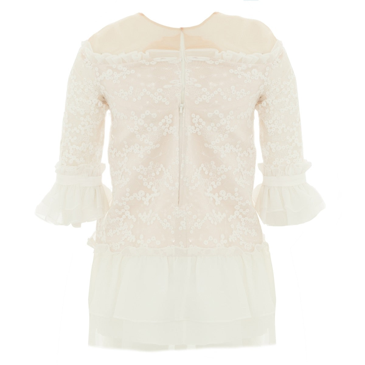 Baby Doll - Embroidery Short Dress With Sequence - Ivory